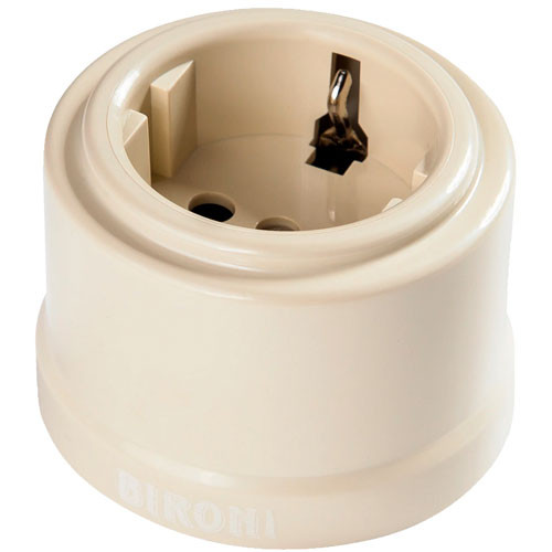 Розетка ретро с заземлением ОП ABS-пластик слоновая кость Bironi Лизетта