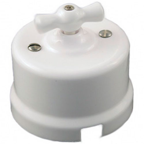 Выключатель ретро поворотный двухклавишный ОП ABS-пластик белый Bironi Лизетта