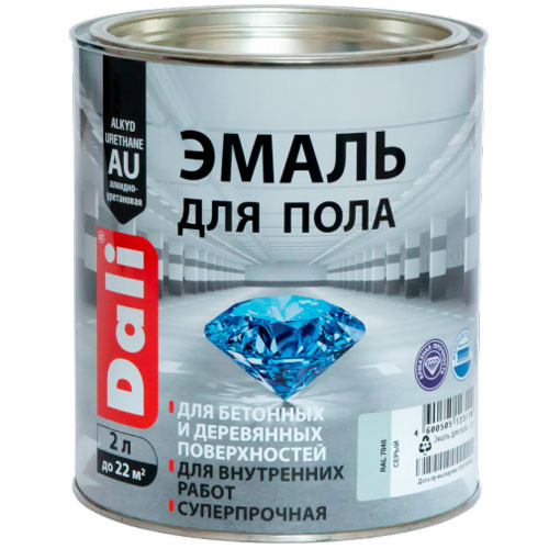Эмаль для пола серая алкидно-уретановая (2л) Dali
