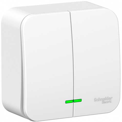 Выключатель двухклавишный с подсветкой открытой установки Schneider Electric Blanca белый