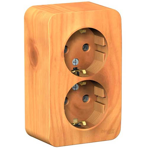 Розетка двойная с заземлением открытой установки Schneider Electric Blanca без шторок ясень 