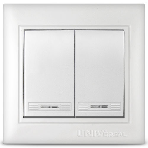 Выключатель двухклавишный c подсветкой скрытой установки белый UNIVersal Севиль