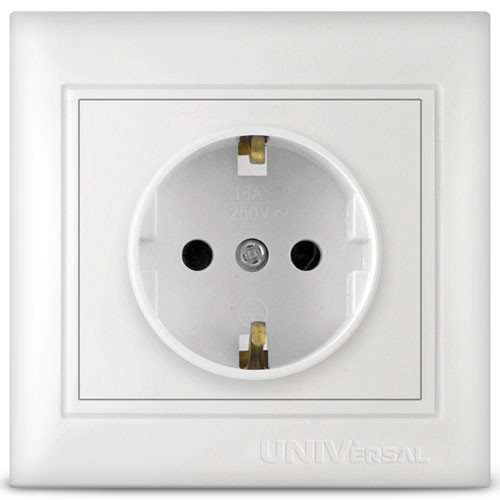 Розетка одинарная с заземлением скрытой установки белый UNIVersal Севиль
