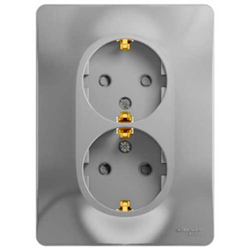 Розетка двойная с заземлением СП Schneider Electric Glossa алюминий