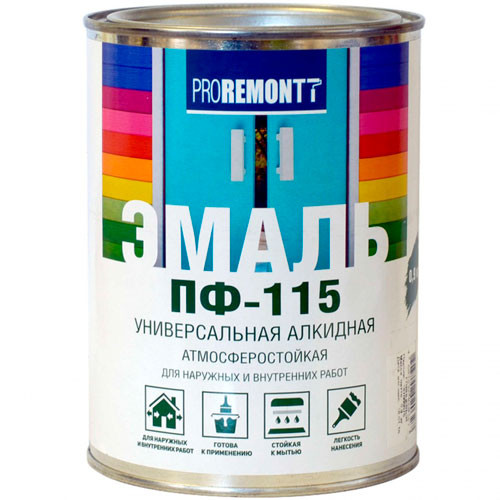 Краска эмаль  ПФ-115 желтая 0.9 кг. Лакра PROREMONTT