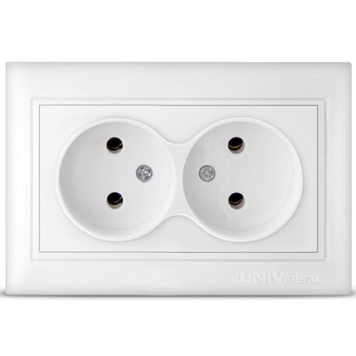 Розетка двойная без заземления скрытой установки белый UNIVersal Севиль