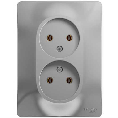 Розетка двойная без заземления СП Schneider Electric Glossa алюминий