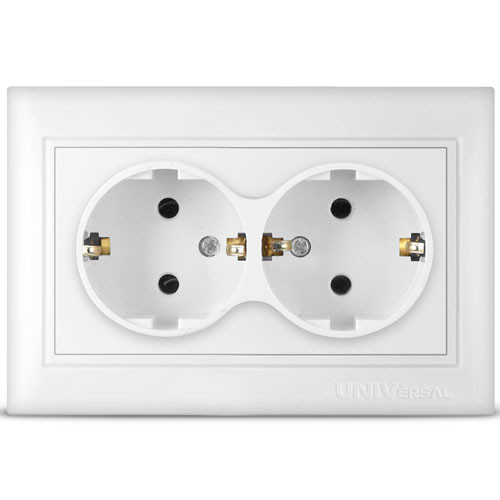 Розетка двойная с заземлением скрытой установки белый UNIVersal Севиль