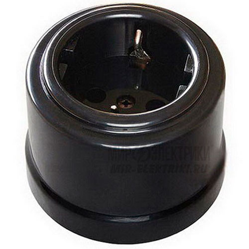 Розетка ретро с заземлением ОП ABS-пластик черная Bironi Лизетта