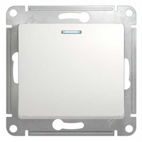 Выключатель одноклавишный с подсветкой СП Schneider Electric Glossa белый