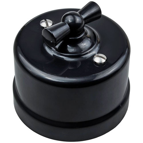 Выключатель ретро поворотный двухклавишный ОП ABS-пластик черный Bironi Лизетта