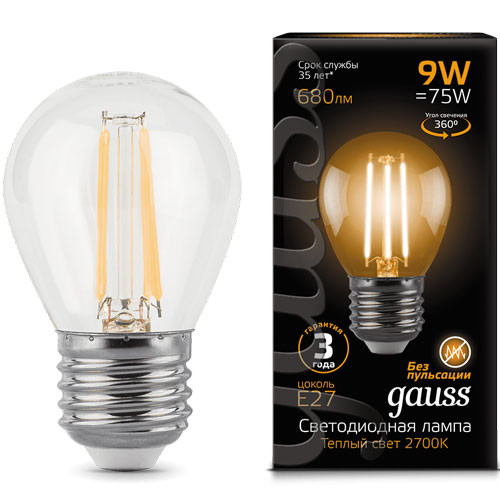 Лампа светодиодная Filament Шар E27 9Вт 2700К GAUSS