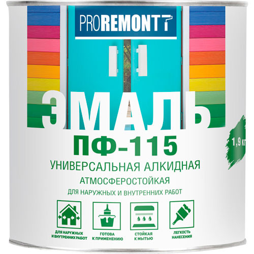 Краска эмаль  ПФ-115 черная 1.9 кг. Лакра PROREMONTT