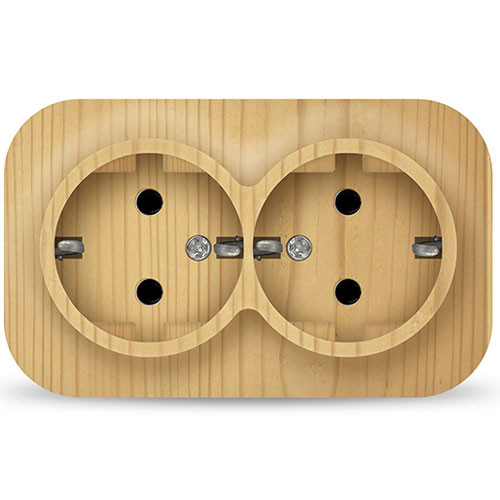 Розетка двойная с заземлением открытой установки сосна UNIVersal IONICH