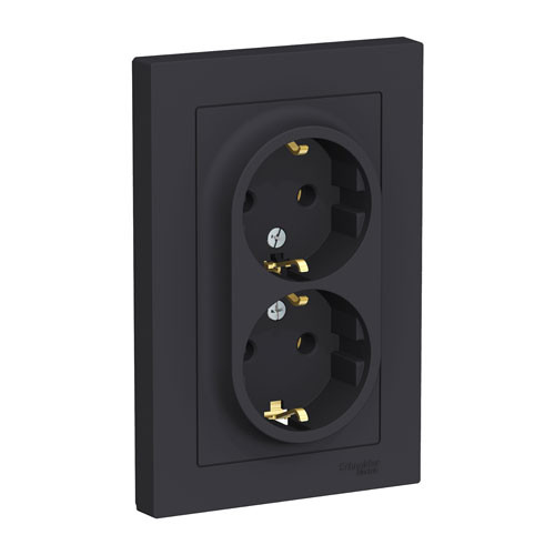 Розетка двойная с заземлением Schneider Electric AtlasDesign карбон 