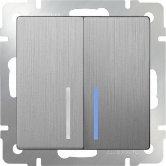 Выключатель двухклавишный с подсветкой СП Werkel серебряный рифленый