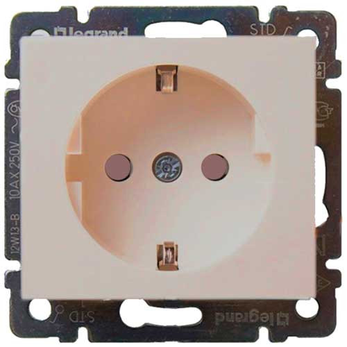 Розетка одинарная со шторками с заземлением СП Legrand Valena слоновая кость
