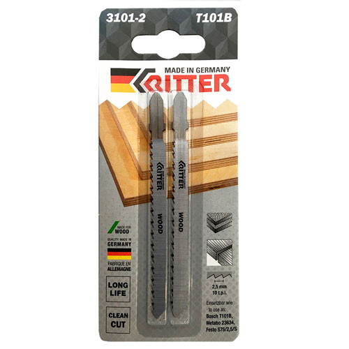 Пилки для лобзиков Ritter по дереву T101В CrV 100/75 мм шаг 2.5 мм 10TPi (прямой чистый рез) (2 шт)