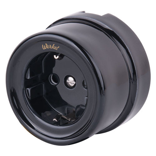 Розетка с заземлением Werkel Ретро черная