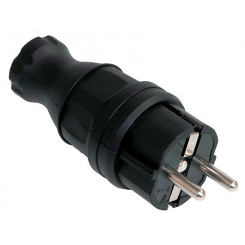 Вилка прямая каучуковая с заземлением черная (EKF) 16А