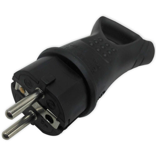 Вилка прямая каучуковая с заземлением c кольцом черная (EKF) 16А