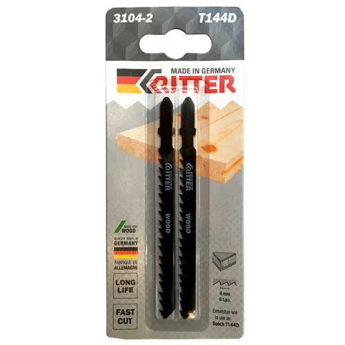 Пилки для лобзиков Ritter по дереву T144D CrV 75/50 мм шаг 4 мм 6TPi (прямой грубый рез) (2 шт)