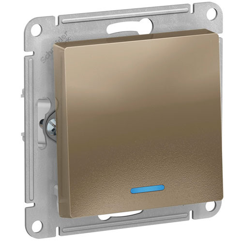 Выключатель одноклавишный с подсветкой СП Schneider Electric AtlasDesign шампань