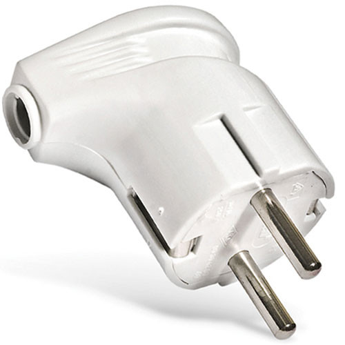 Вилка с заземлением угловая белая (UNIVERSAL) 16А