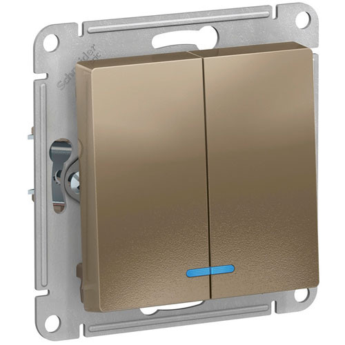 Выключатель двухклавишный с подсветкой СП Schneider Electric AtlasDesign шампань