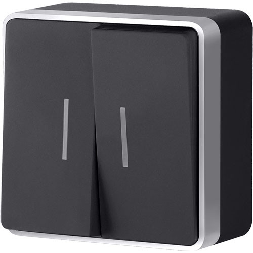 Выключатель двухклавишный с подсветкой ОП Werkel Gallant черный с серебром