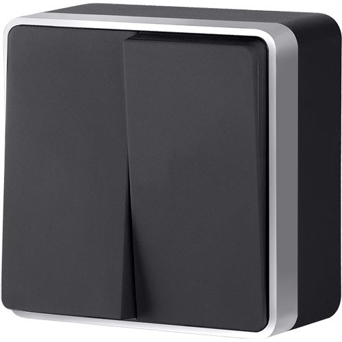 Выключатель двухклавишный ОП Werkel Gallant черный с серебром