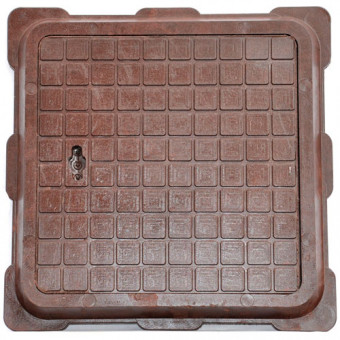 Люк канализационный (квадратный) коричневый 650*650 полимерпесчаный 3 т