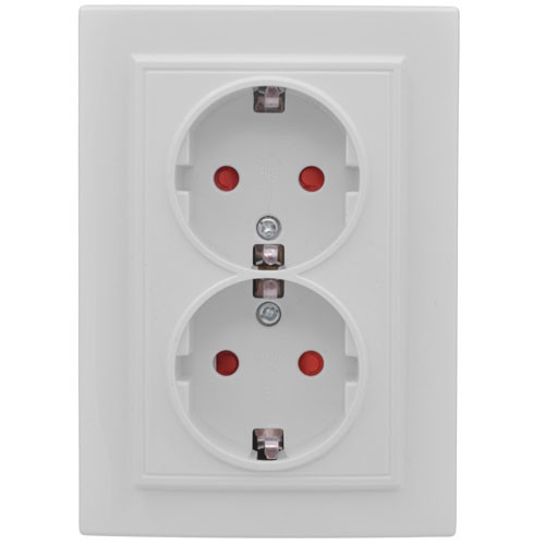 Розетка двойная CП с заземлением белая (EKF Минск)