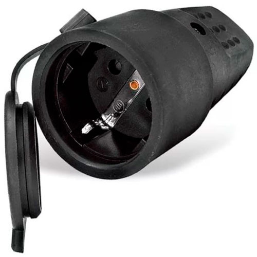 Штепсель с заземлением каучуковый черный (EKF) 16А