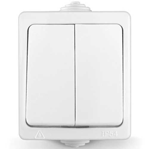 Выключатель двухклавишный открытой установки IP54 белый UNIVersal Алегро
