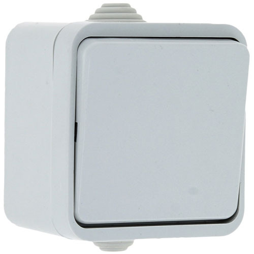Выключатель одноклавишный открытой установки белый IP44 (EKF Прага)