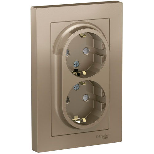 Розетка двойная с заземлением в сборе Schneider Electric AtlasDesign 16А, шампань