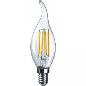 Лампа светодиодная филаментная Е14 10 Вт свеча на ветру прозрачная 4000 К нейтральный белый ОНЛАЙТ