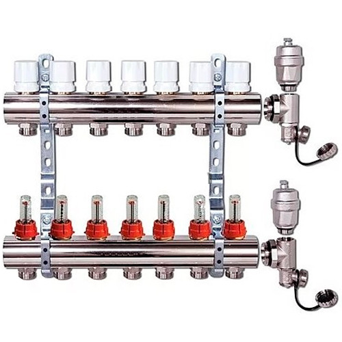 Коллекторная группа с расходомерами 4-вых. Латунь Vieir