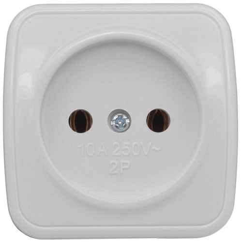 Розетка одинарная открытой установки без заземления белая (EKF Минск)