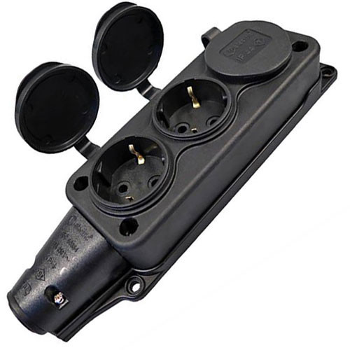 Розетка для удлинителя 3 гнезда с заземлением и заглушками каучук UNIVersal