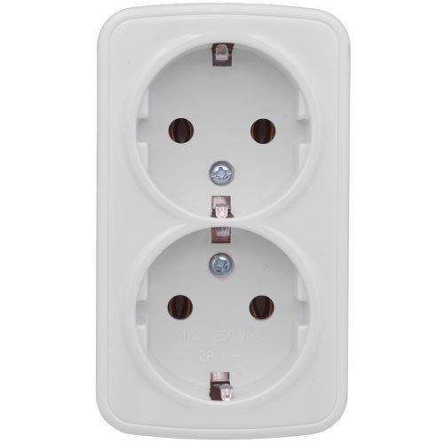 Розетка двойная открытой установки с заземлением белая (EKF Минск)