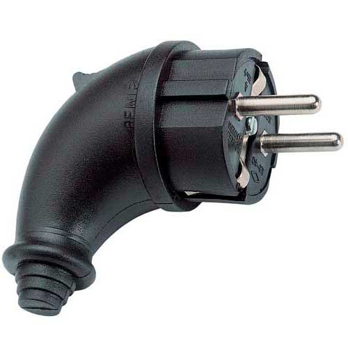 Вилка электрическая угловая каучуковая с заземлением черная (UNIVersal)