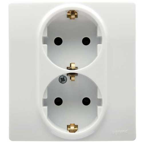 Розетка двойная СП Legrand Etika с заземлением со шторками, авт. клеммы белый