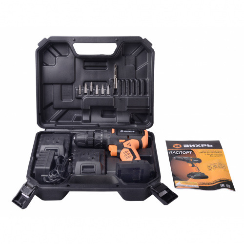 Дрель-шуруповерт аккумуляторная ДА-18Л-2КУ/Б (2,0А/Ч)(бесщеточный двигатель) Вихрь