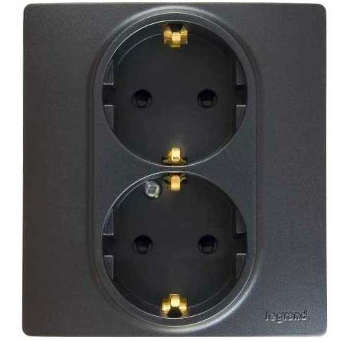 Розетка двойная СП Legrand Etika с заземлением со шторками, авт. клеммы антрацит