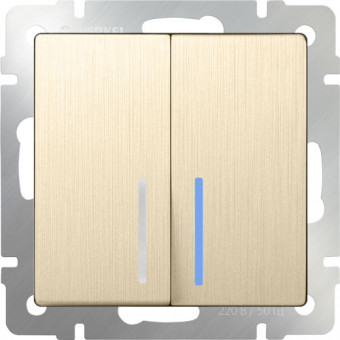 Выключатель двухклавишный с подсветкой СП Werkel шампань рифленый