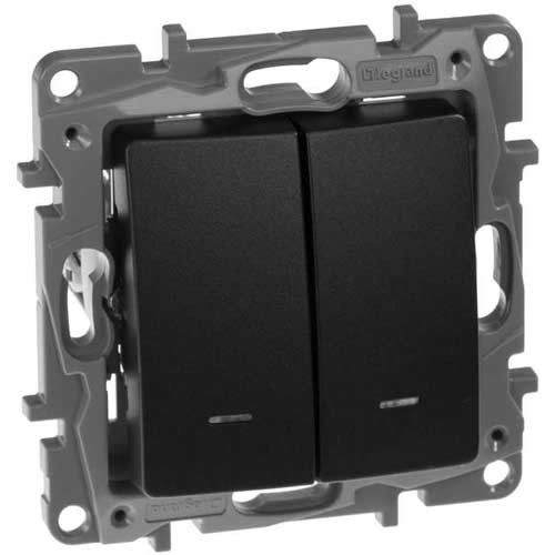 Выключатель двухклавишный c подсветкой СП Legrand Etika антрацит