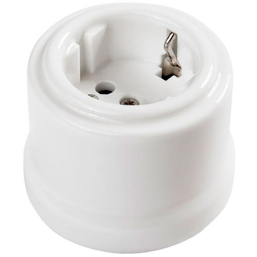 Розетка ретро с заземлением ОП керамика белая Bironi Лизетта