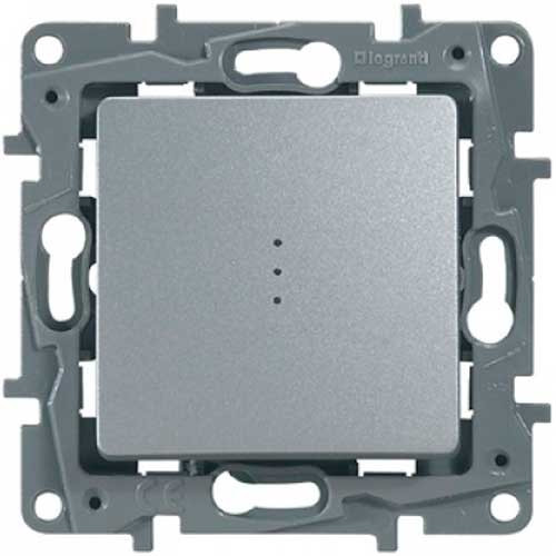 Выключатель проходной одноклавишный с подсветкой СП Legrand Etika алюминий